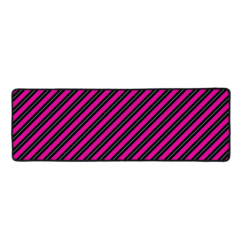 Hot Pink Black And Blue Stripes Print Long Kitchen Mat