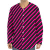 Hot Pink Black And Blue Stripes Print Long Sleeve Baseball Jersey