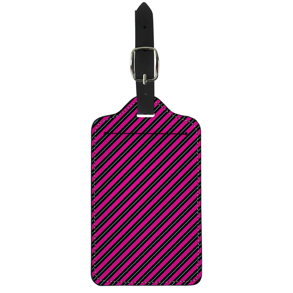 Hot Pink Black And Blue Stripes Print Luggage Tag