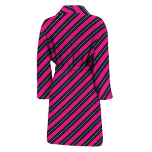 Hot Pink Black And Blue Stripes Print Men's Bathrobe