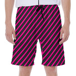 Hot Pink Black And Blue Stripes Print Men's Beach Shorts