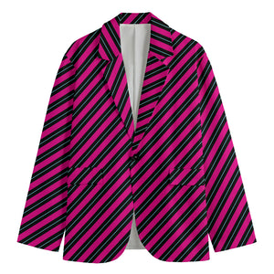 Hot Pink Black And Blue Stripes Print Men's Blazer