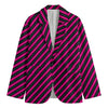 Hot Pink Black And Blue Stripes Print Men's Blazer