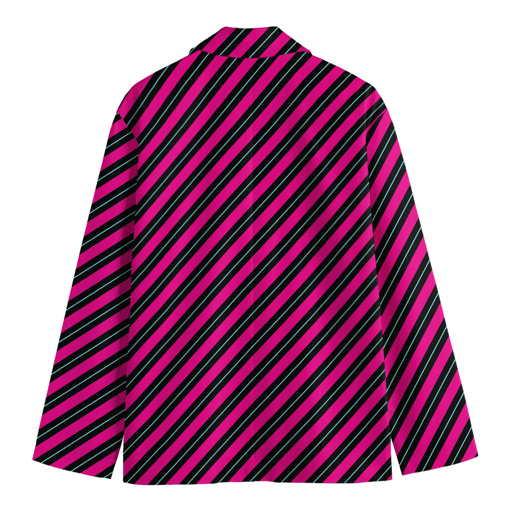 Hot Pink Black And Blue Stripes Print Men's Blazer