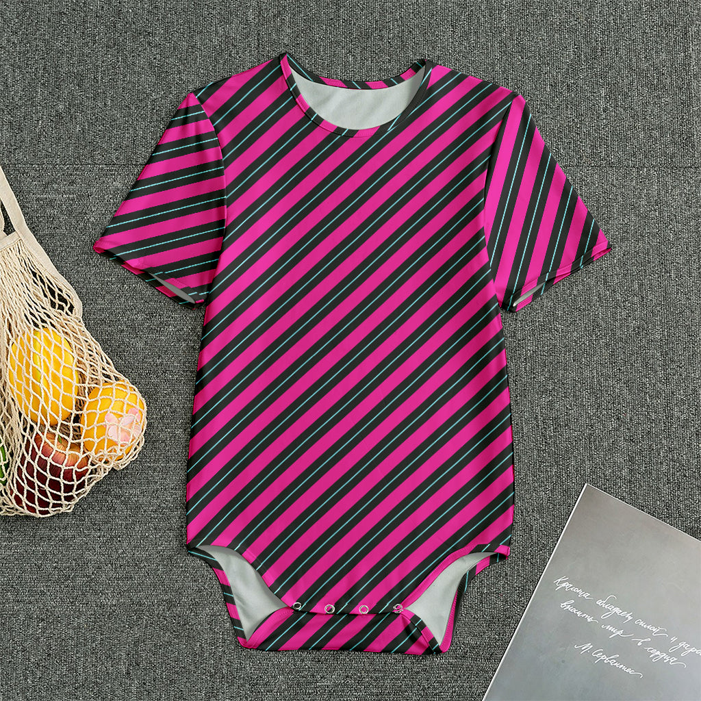 Hot Pink Black And Blue Stripes Print Men's Bodysuit