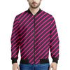 Hot Pink Black And Blue Stripes Print Men's Bomber Jacket