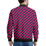 Hot Pink Black And Blue Stripes Print Men's Bomber Jacket