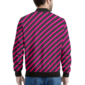 Hot Pink Black And Blue Stripes Print Men's Bomber Jacket