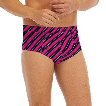 Hot Pink Black And Blue Stripes Print Men's Briefs