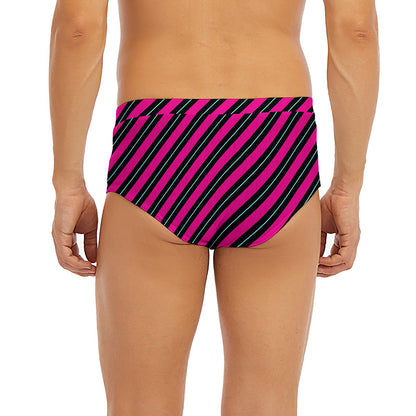 Hot Pink Black And Blue Stripes Print Men's Briefs
