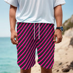 Hot Pink Black And Blue Stripes Print Men's Cargo Shorts