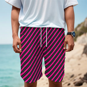 Hot Pink Black And Blue Stripes Print Men's Cargo Shorts