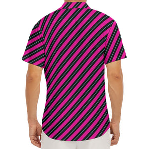 Hot Pink Black And Blue Stripes Print Men's Deep V-Neck Shirt