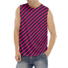 Hot Pink Black And Blue Stripes Print Men's Fitness Tank Top