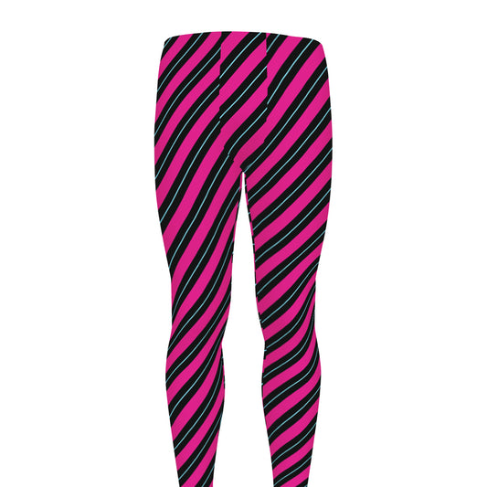 Hot Pink Black And Blue Stripes Print Men's leggings