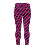 Hot Pink Black And Blue Stripes Print Men's leggings