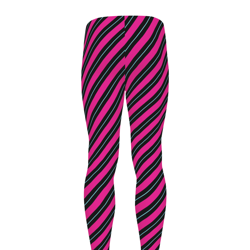 Hot Pink Black And Blue Stripes Print Men's leggings