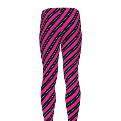 Hot Pink Black And Blue Stripes Print Men's leggings