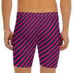 Hot Pink Black And Blue Stripes Print Men's Long Boxer Briefs