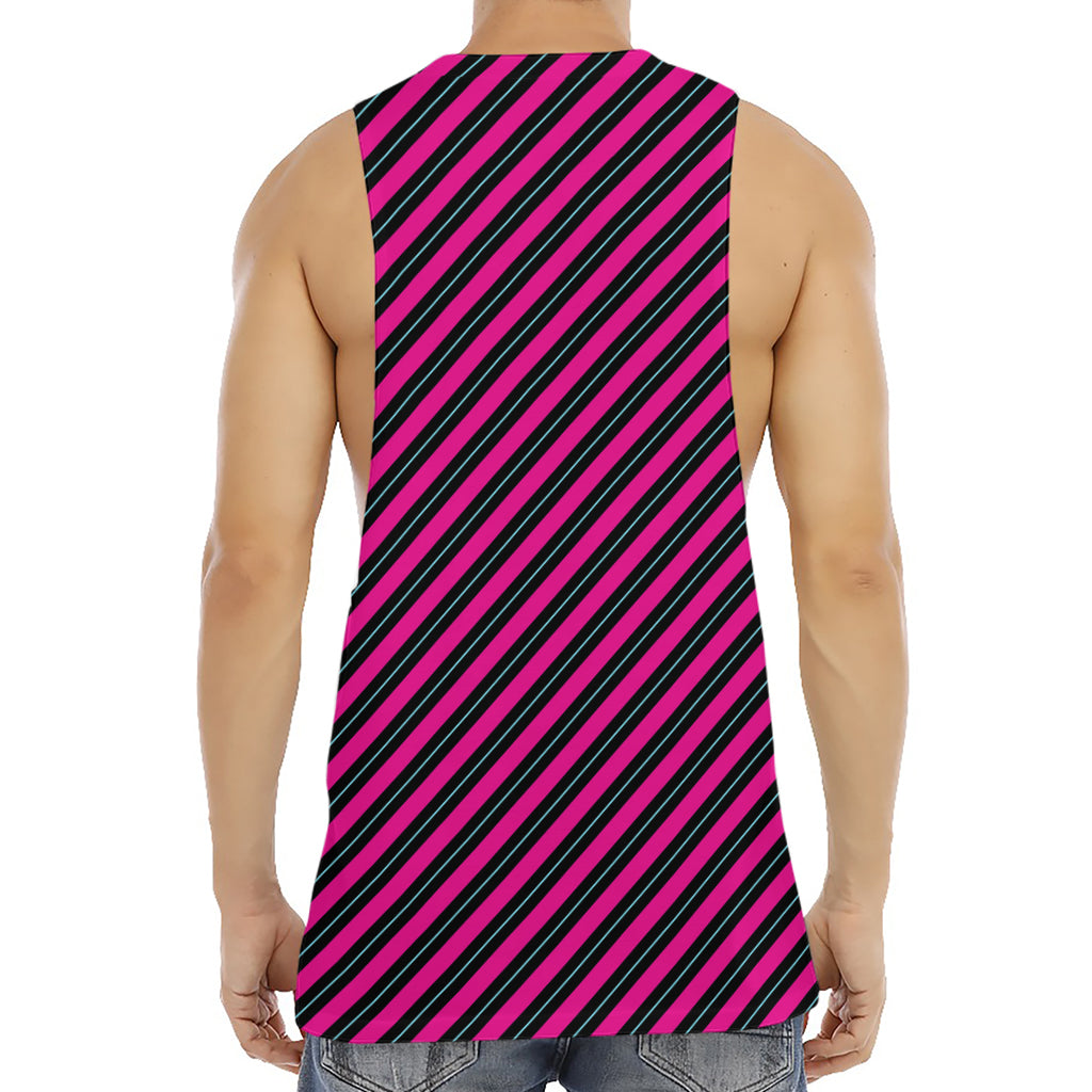 Hot Pink Black And Blue Stripes Print Men's Muscle Tank Top