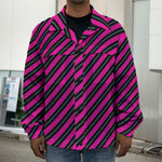 Hot Pink Black And Blue Stripes Print Men's Shirt Jacket