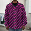 Hot Pink Black And Blue Stripes Print Men's Shirt Jacket