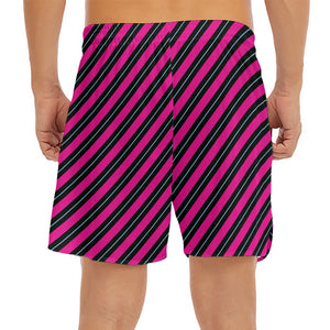 Hot Pink Black And Blue Stripes Print Men's Split Running Shorts