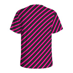 Hot Pink Black And Blue Stripes Print Men's Sports T-Shirt