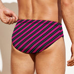 Hot Pink Black And Blue Stripes Print Men's Swim Briefs