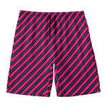 Hot Pink Black And Blue Stripes Print Men's Swim Trunks