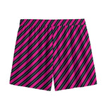 Hot Pink Black And Blue Stripes Print Mesh Shorts