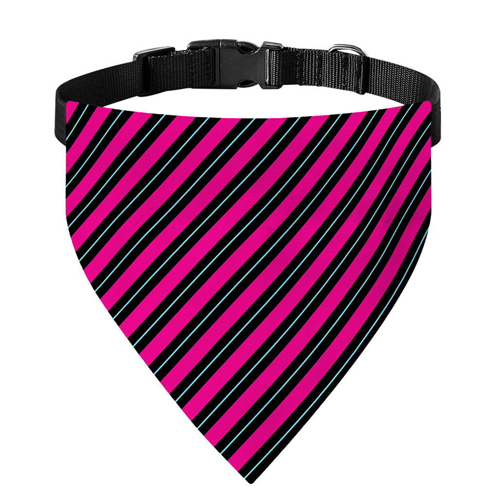 Hot Pink Black And Blue Stripes Print Over The Collar Dog Bandana