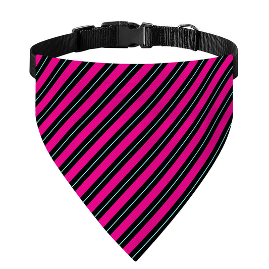 Hot Pink Black And Blue Stripes Print Over The Collar Dog Bandana