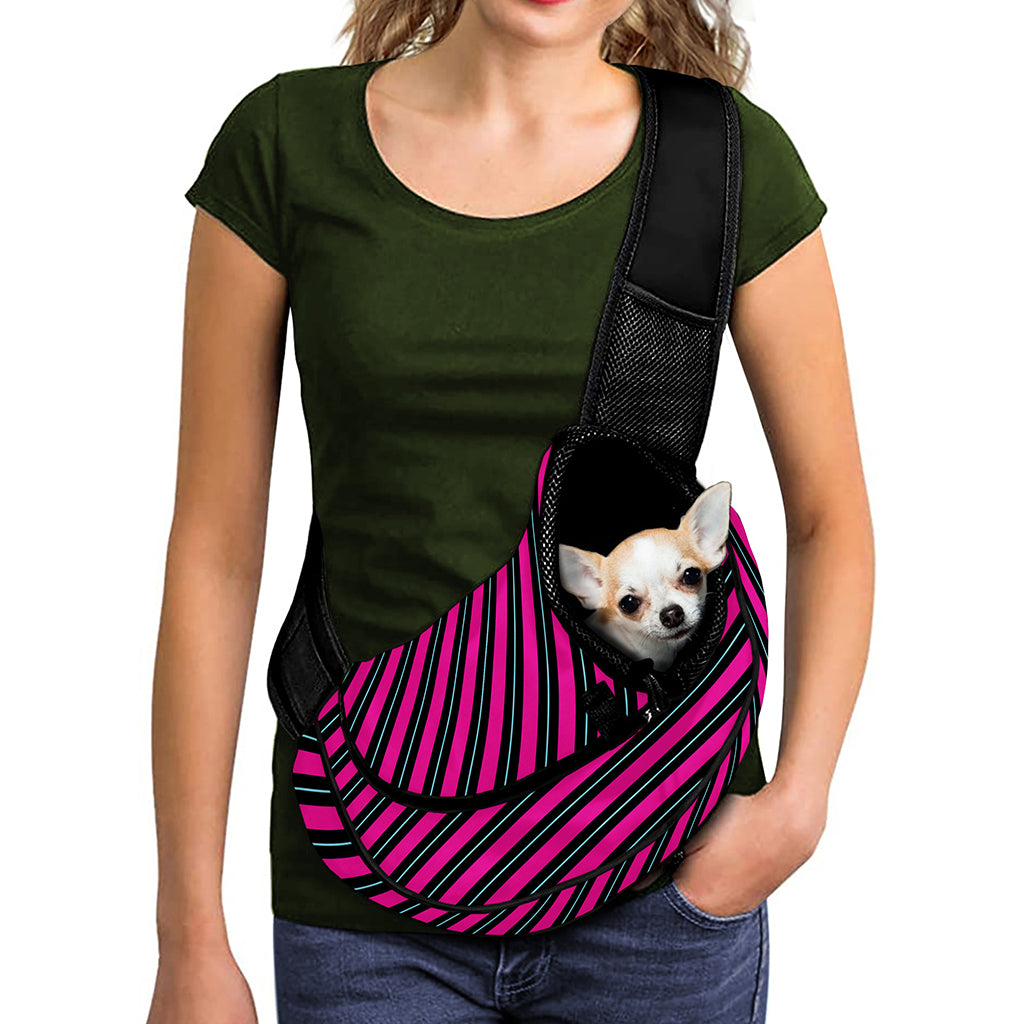 Hot Pink Black And Blue Stripes Print Pet Sling Carrier