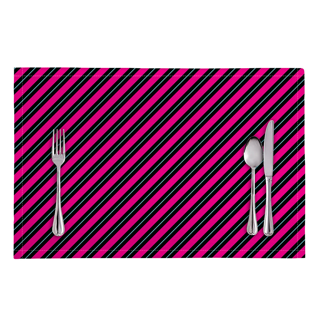 Hot Pink Black And Blue Stripes Print Placemat