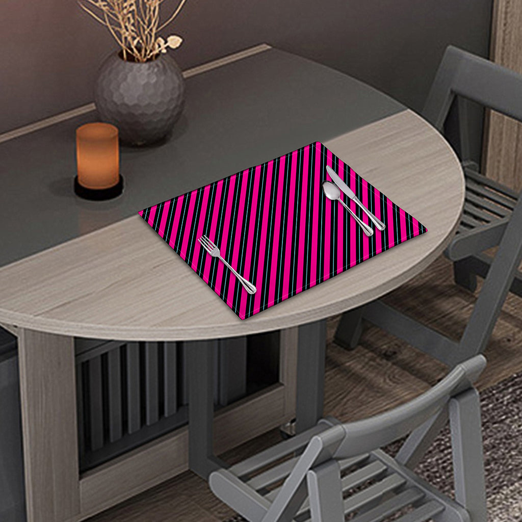 Hot Pink Black And Blue Stripes Print Placemat