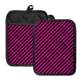 Hot Pink Black And Blue Stripes Print Pot Holders With Pocket