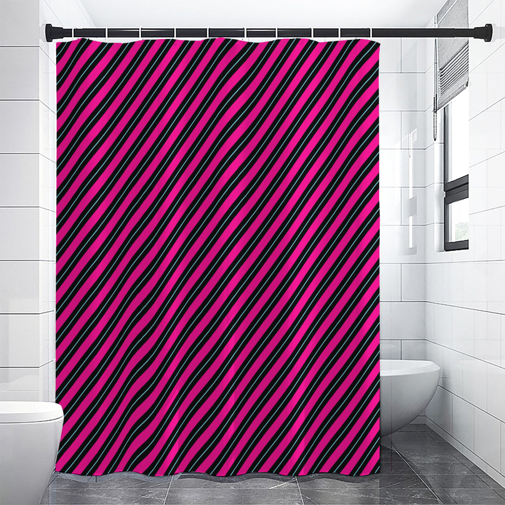 Hot Pink Black And Blue Stripes Print Premium Shower Curtain