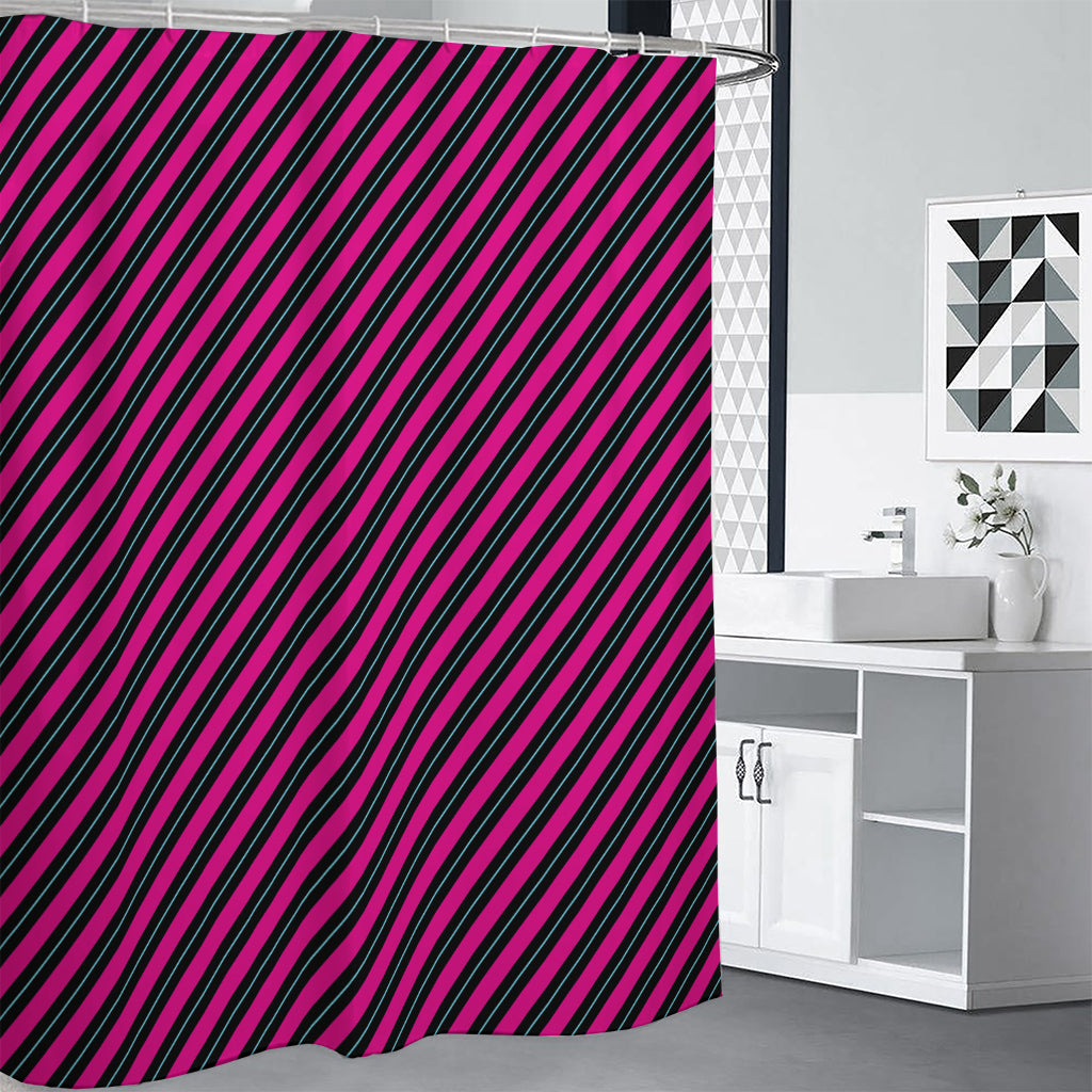 Hot Pink Black And Blue Stripes Print Premium Shower Curtain