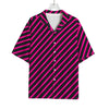 Hot Pink Black And Blue Stripes Print Rayon Hawaiian Shirt