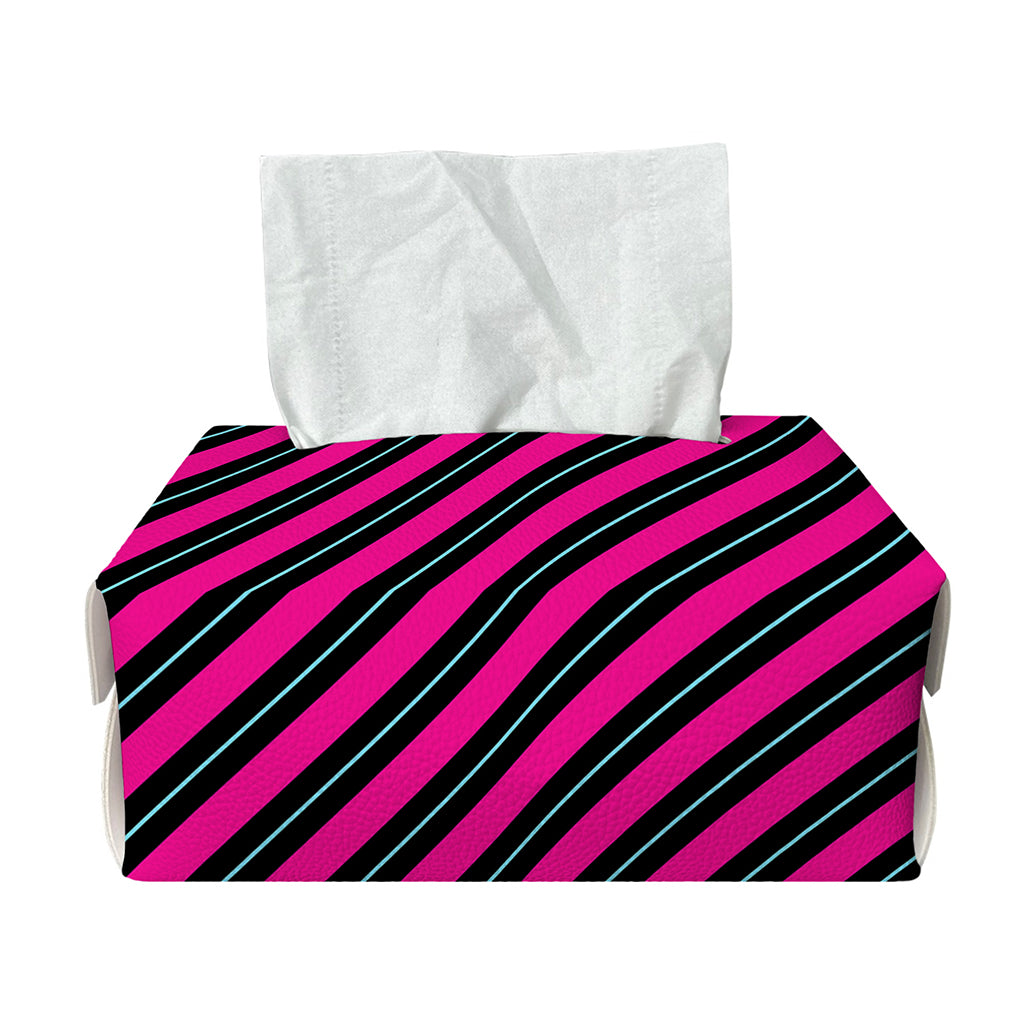 Hot Pink Black And Blue Stripes Print Rectangle Tissue Box Cover