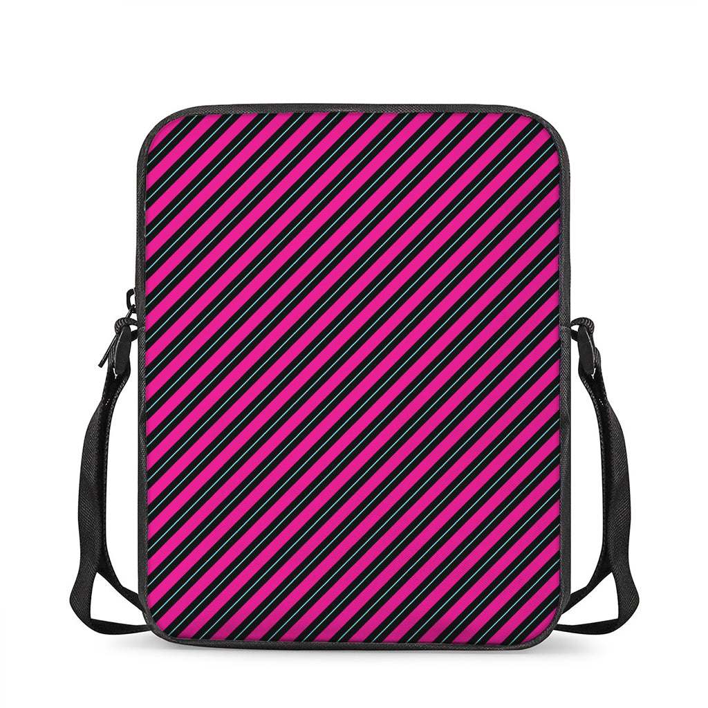 Hot Pink Black And Blue Stripes Print Rectangular Crossbody Bag