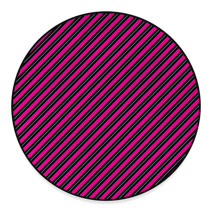 Hot Pink Black And Blue Stripes Print Round Floor Mat