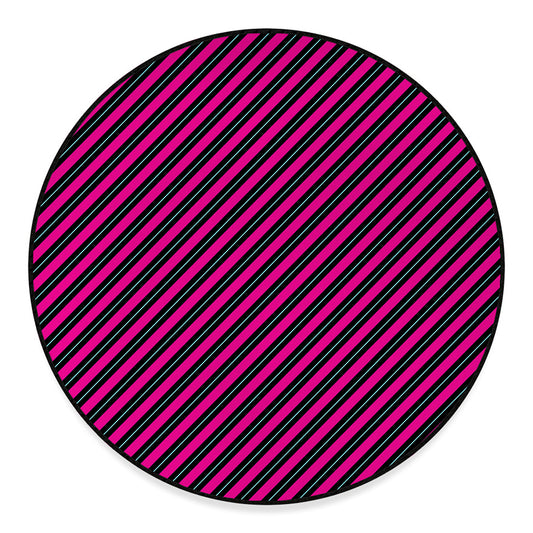 Hot Pink Black And Blue Stripes Print Round Floor Mat