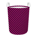 Hot Pink Black And Blue Stripes Print Round Laundry Basket
