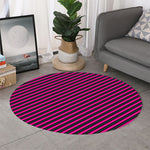 Hot Pink Black And Blue Stripes Print Round Rug