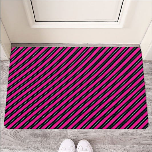 Hot Pink Black And Blue Stripes Print Rubber Doormat