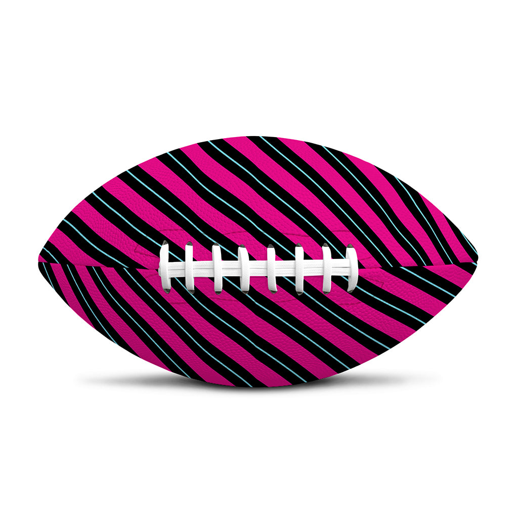 Hot Pink Black And Blue Stripes Print Rugby Ball