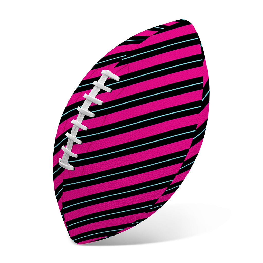 Hot Pink Black And Blue Stripes Print Rugby Ball