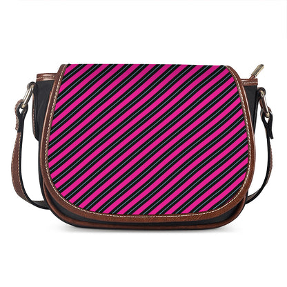 Hot Pink Black And Blue Stripes Print Saddle Bag